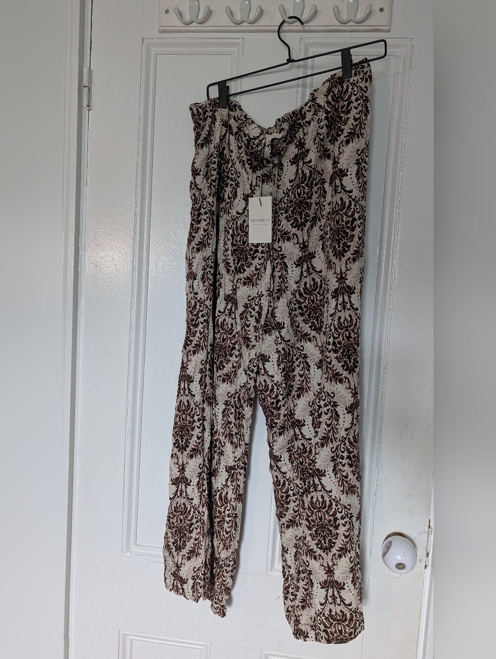 Promesa Cream & Brown Printed Wide-Leg Pants